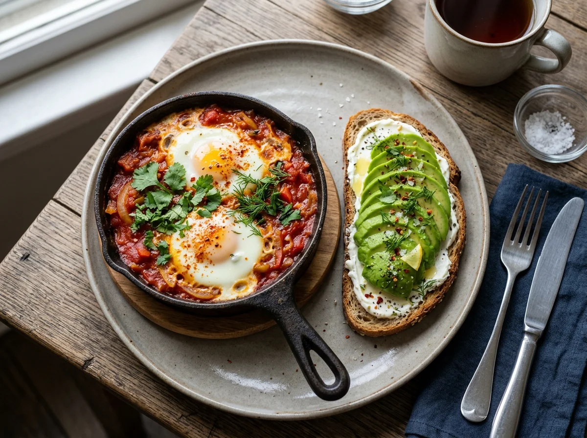 Шакшука и тост с авокадо photo