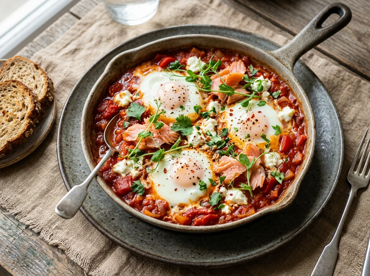 Шакшука с лососем и фетой photo