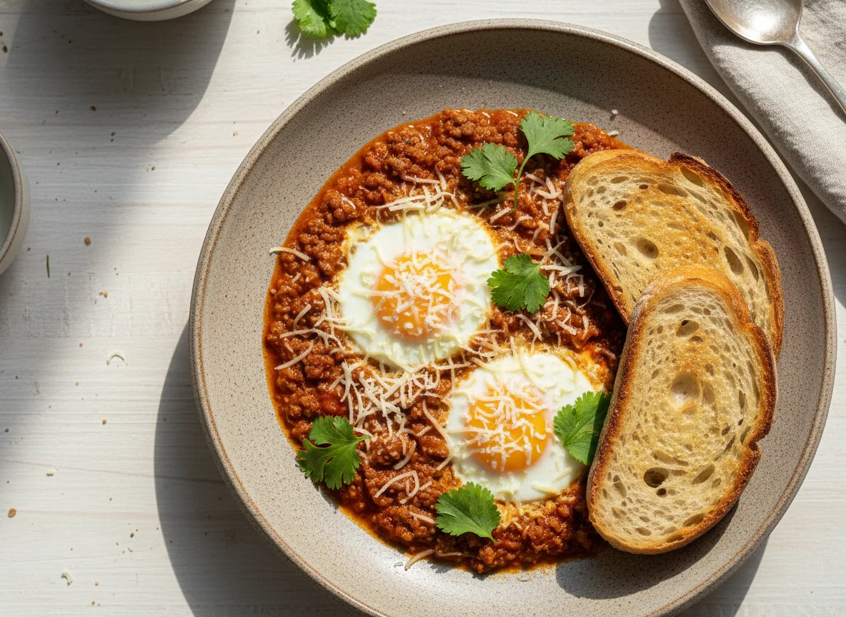 Шакшука с мясом и сыром photo