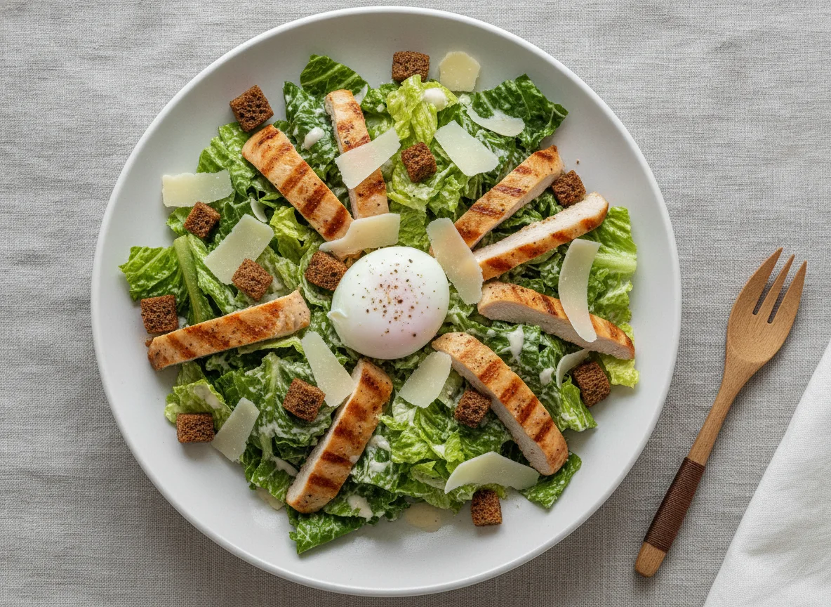 Салат Цезарь с курицей и яйцом пашот photo