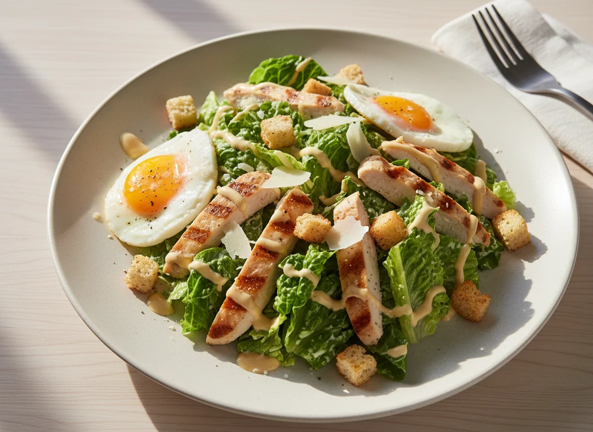 Салат Цезарь с курицей и яйцом photo