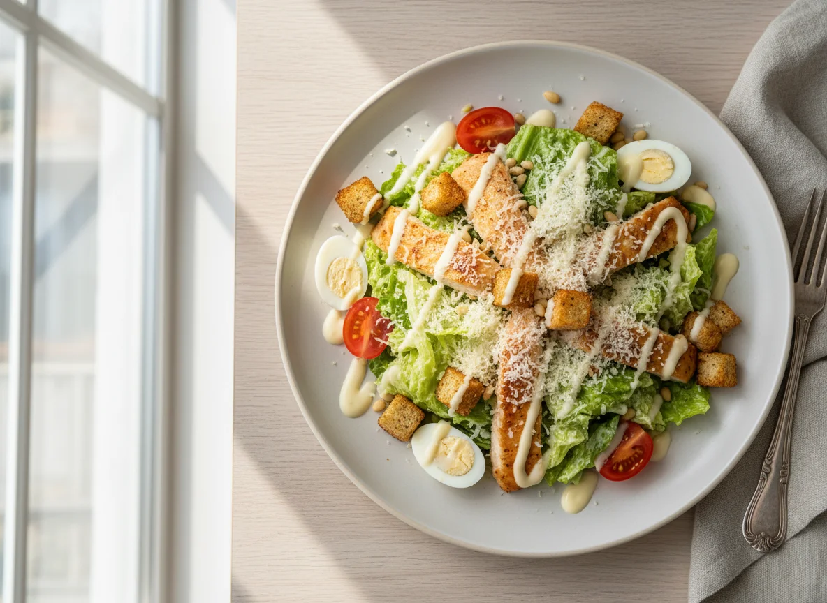 Салат Цезарь с курицей и гренками photo