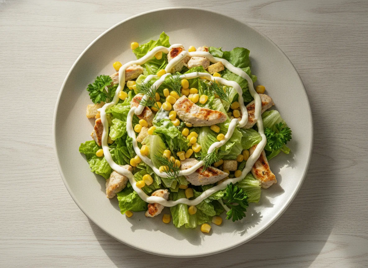 Салат Цезарь с курицей и кукурузой photo