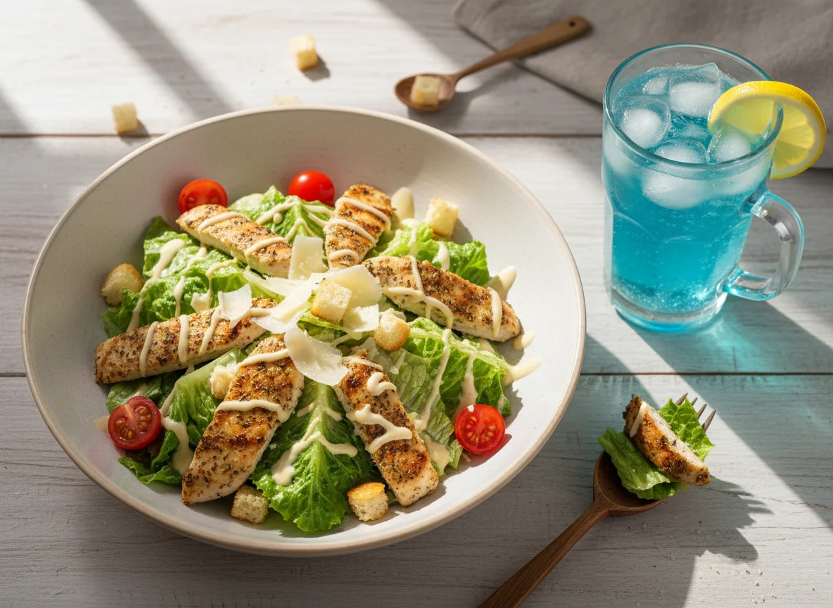 Салат Цезарь с курицей и лимонад Голубая Лагуна photo