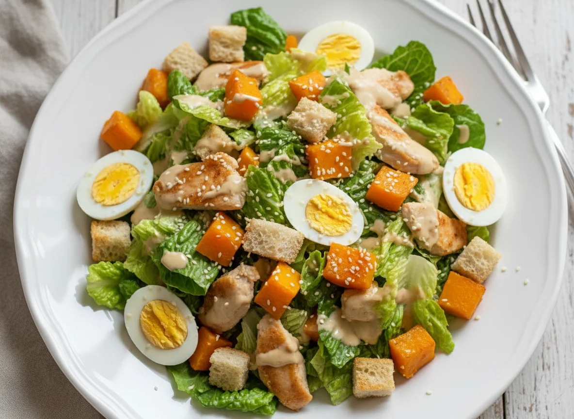 Салат Цезарь с курицей и запеченной тыквой photo
