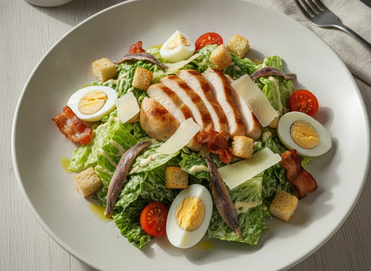 Салат Цезарь с курицей, пармезаном и анчоусами photo