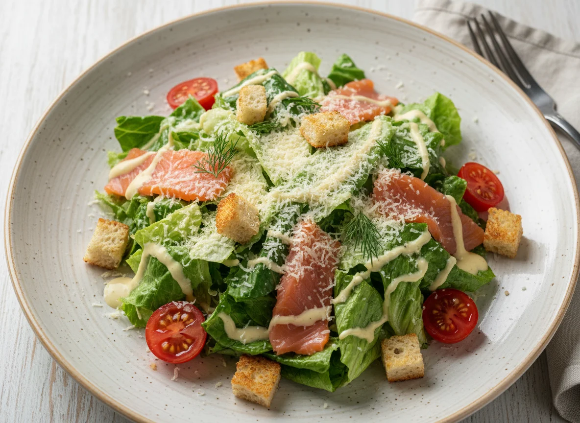 Салат Цезарь с лососем photo