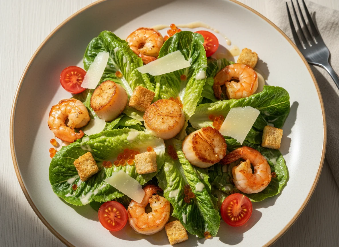 Салат Цезарь с морепродуктами photo