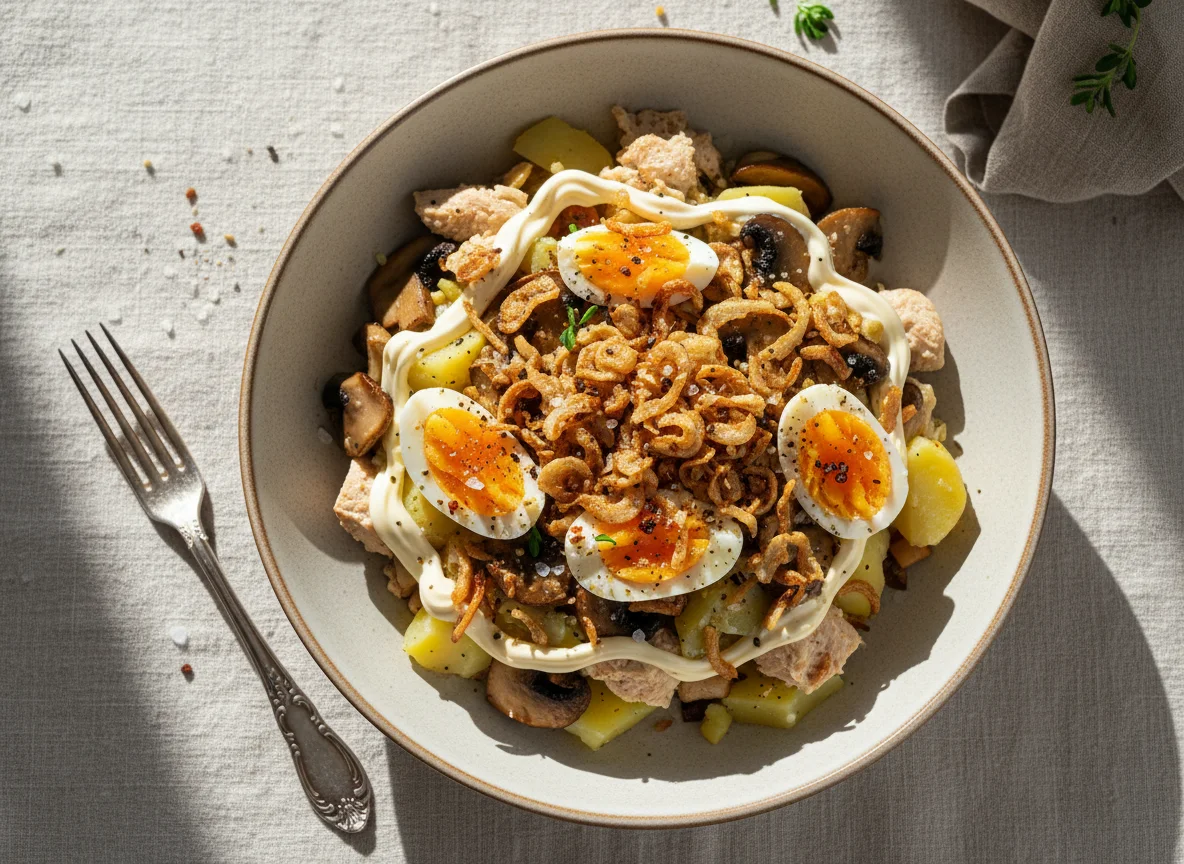 Салат "Деревенский" с курицей и грибочками photo