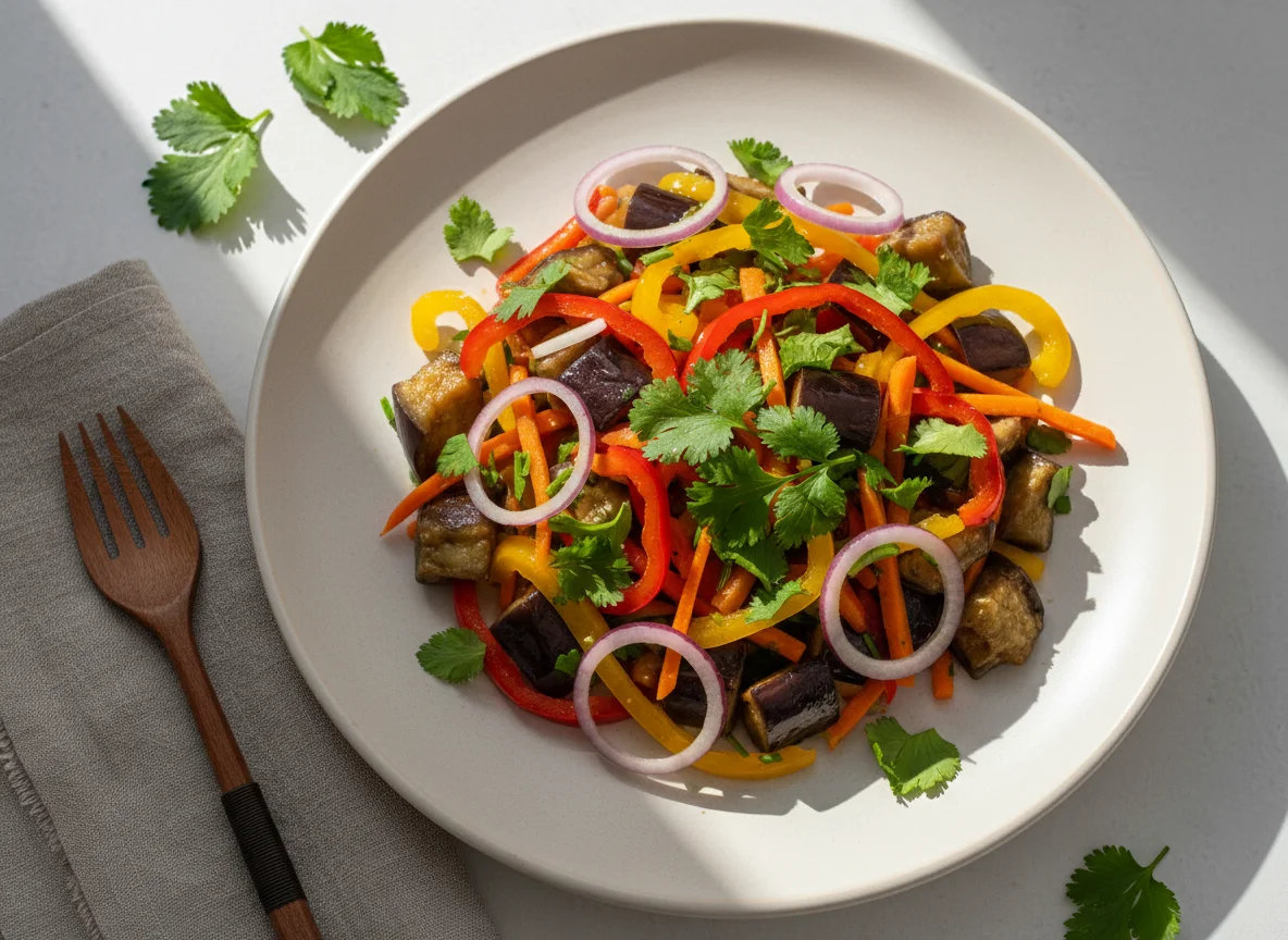 Салат из баклажанов с овощами photo