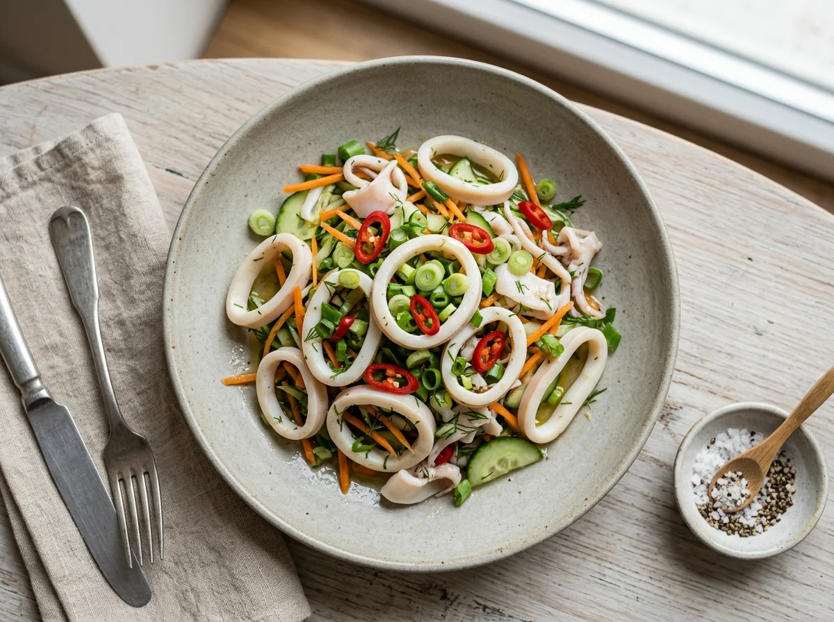 Салат из кальмаров с овощами photo