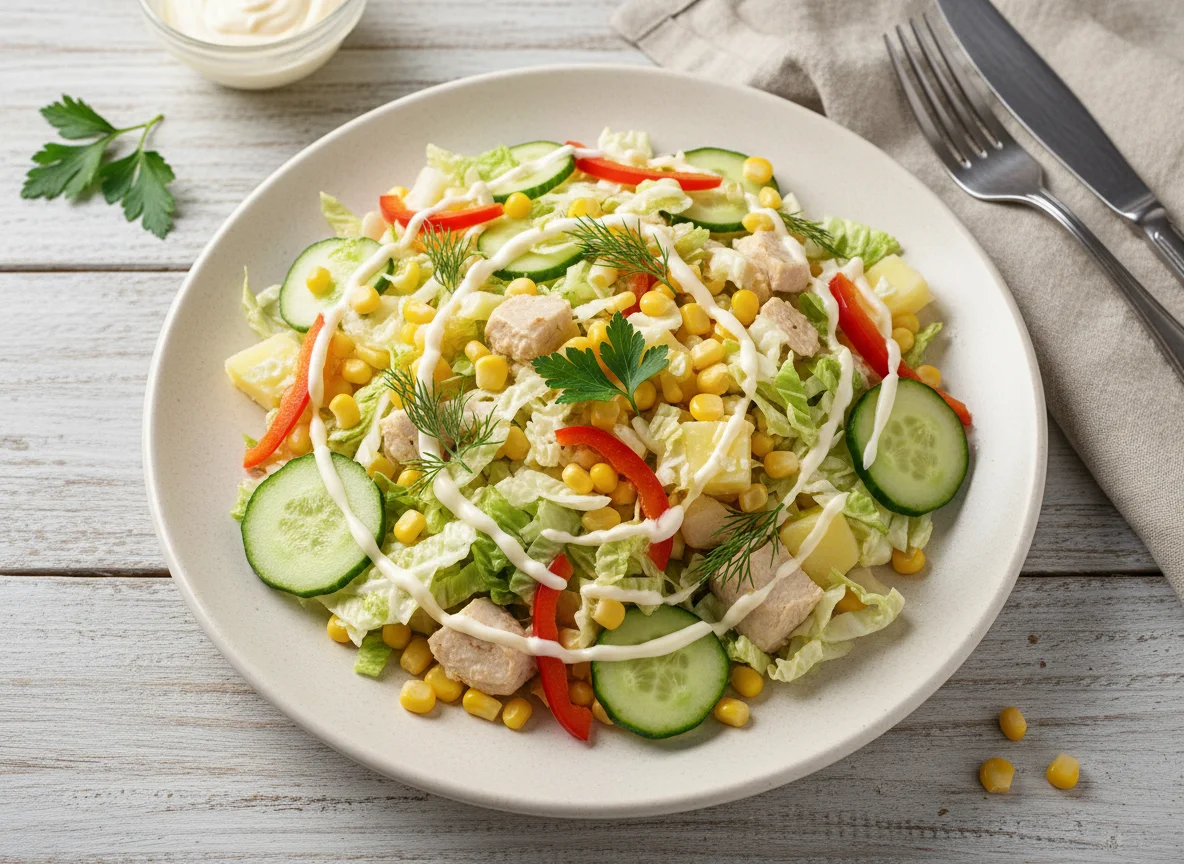 Салат из капусты и курица под соусом photo