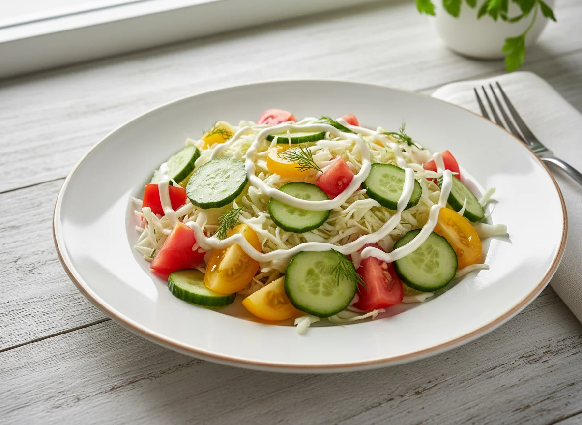 Салат из капусты, огурцов и помидоров с майонезом photo