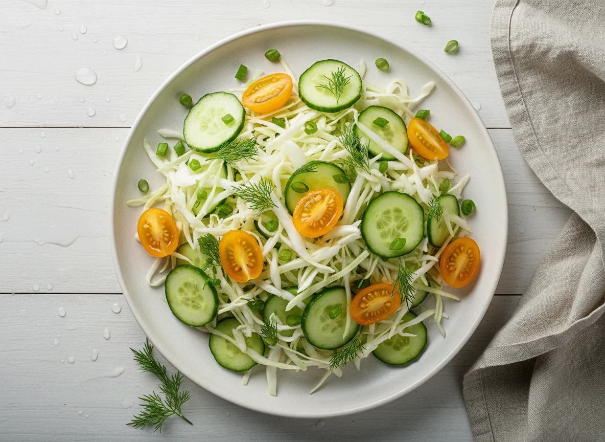 Салат из капусты, огурцов и помидоров с укропом photo