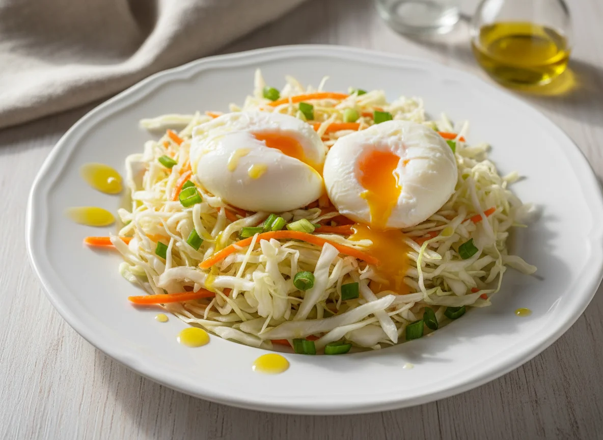Салат из капусты с яйцами пашот photo