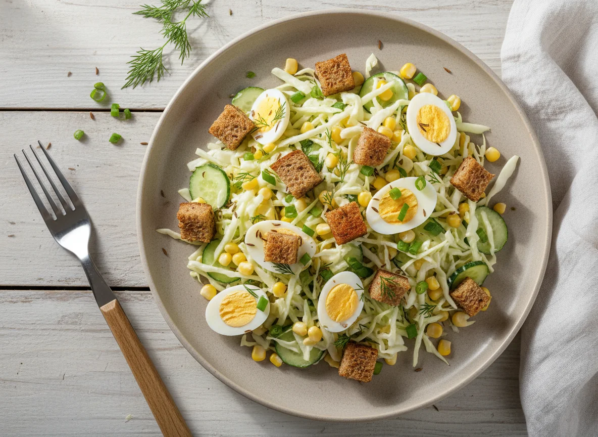Салат из капусты с кукурузой и хлеб photo