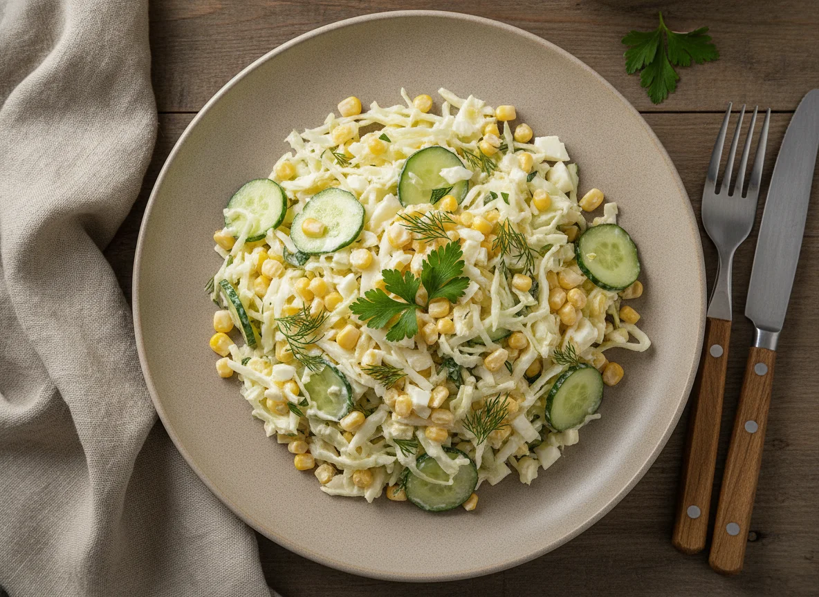 Салат из капусты с кукурузой и огурцом photo
