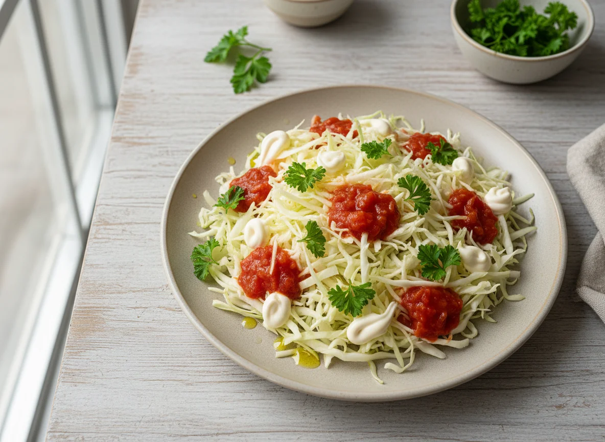 Салат из капусты с соусом и зеленью photo