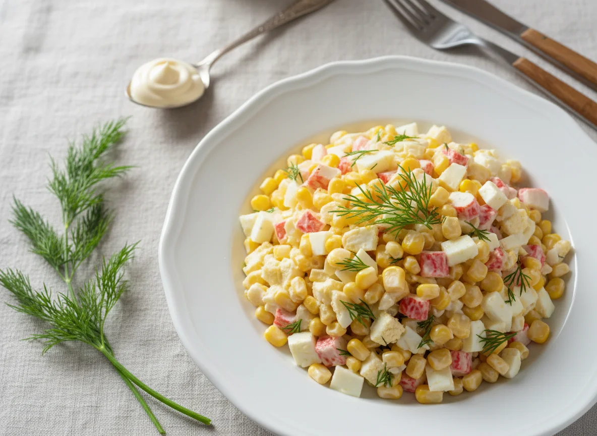 Салат из крабовых палочек с кукурузой и яйцом photo