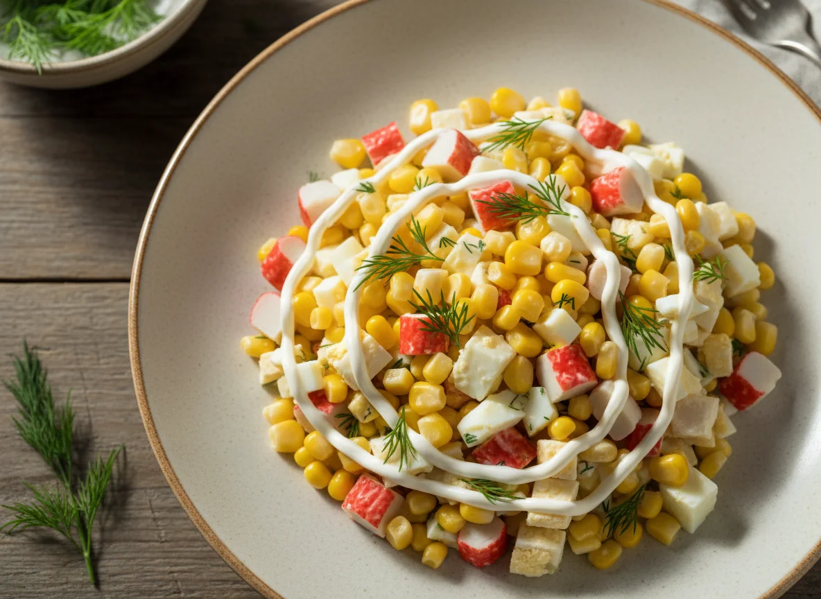 Салат из крабовых палочек с кукурузой и майонезом photo