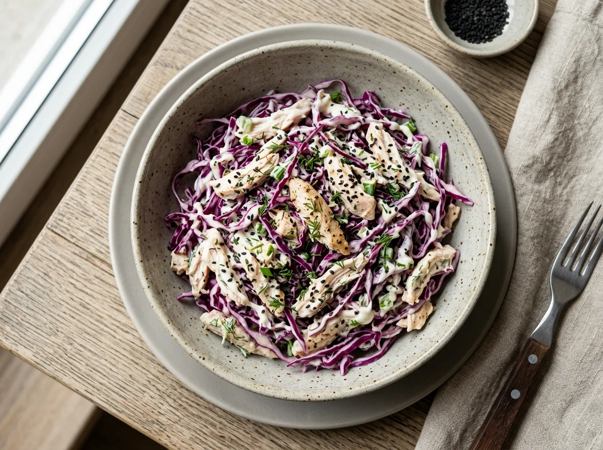 Салат из краснокочанной капусты с курицей и кунжутом photo