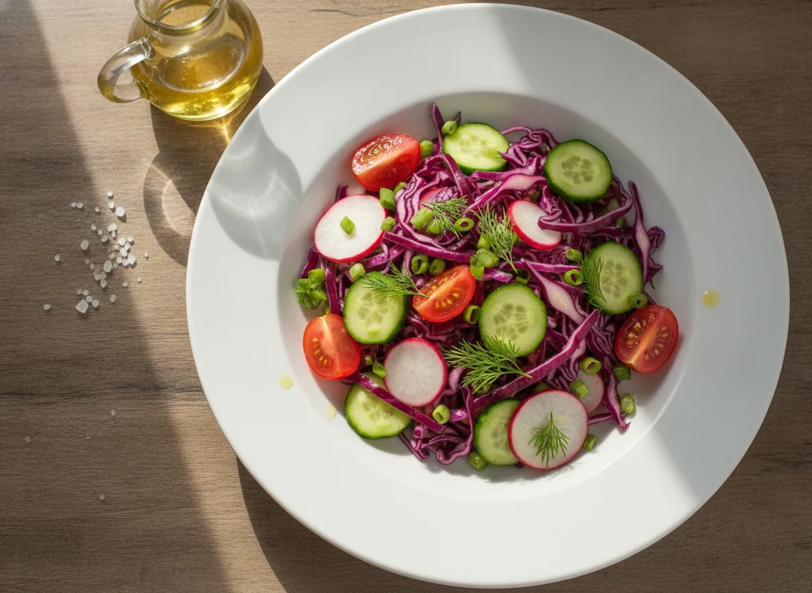 Салат из краснокочанной капусты с овощами photo