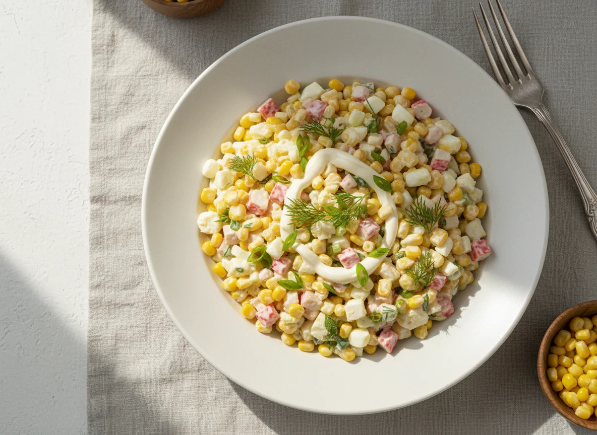 Салат из кукурузы, крабовых палочек и яиц photo