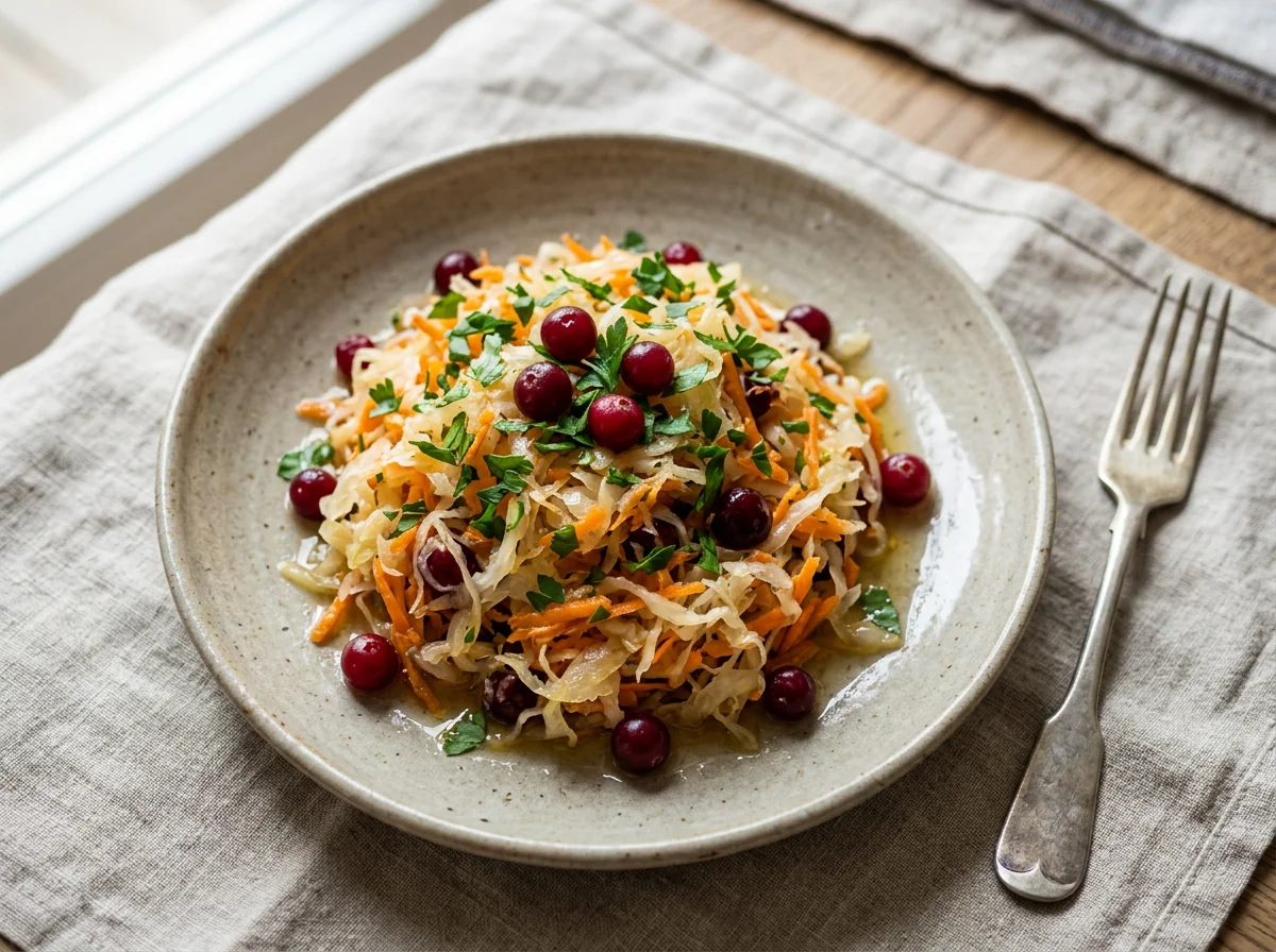 Салат из квашеной капусты с клюквой photo