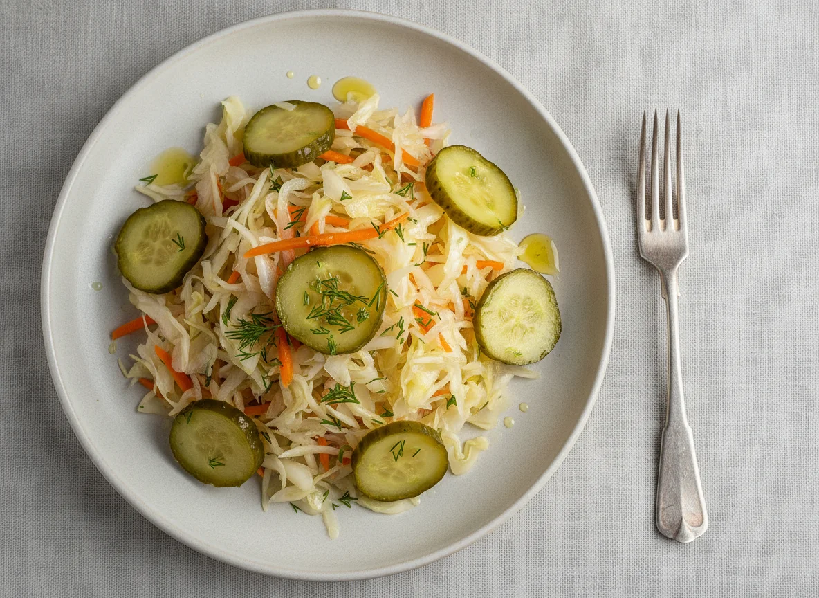 Салат из квашеной капусты с солеными огурцами photo