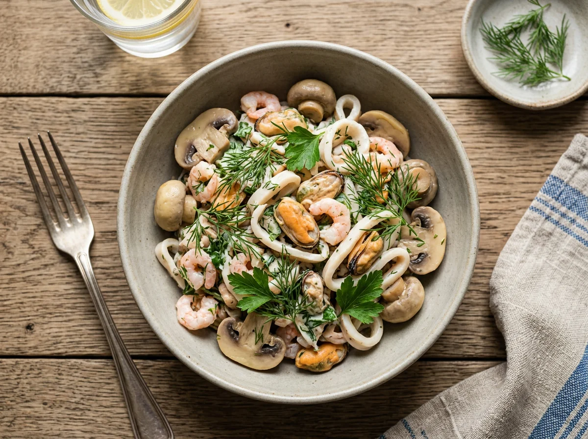 Салат из морепродуктов с грибами photo