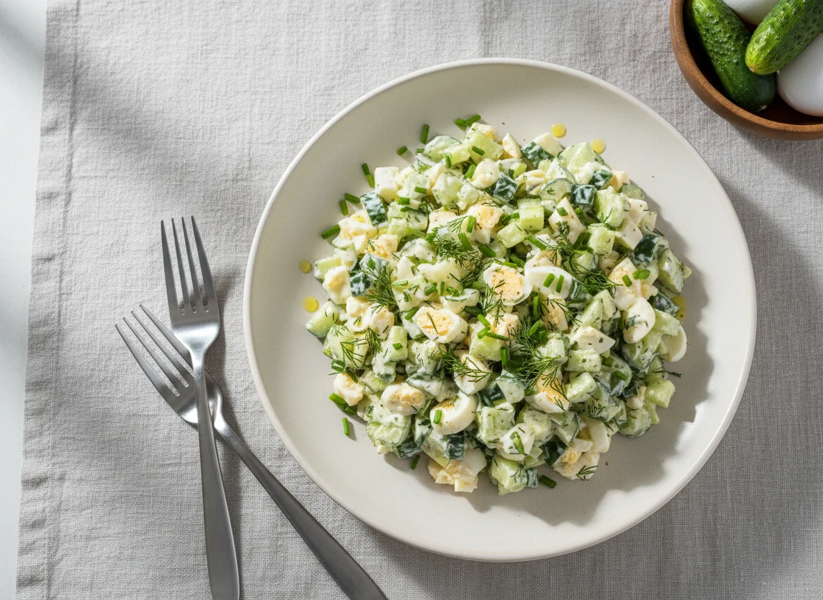 Салат из огурцов и яиц с майонезом photo
