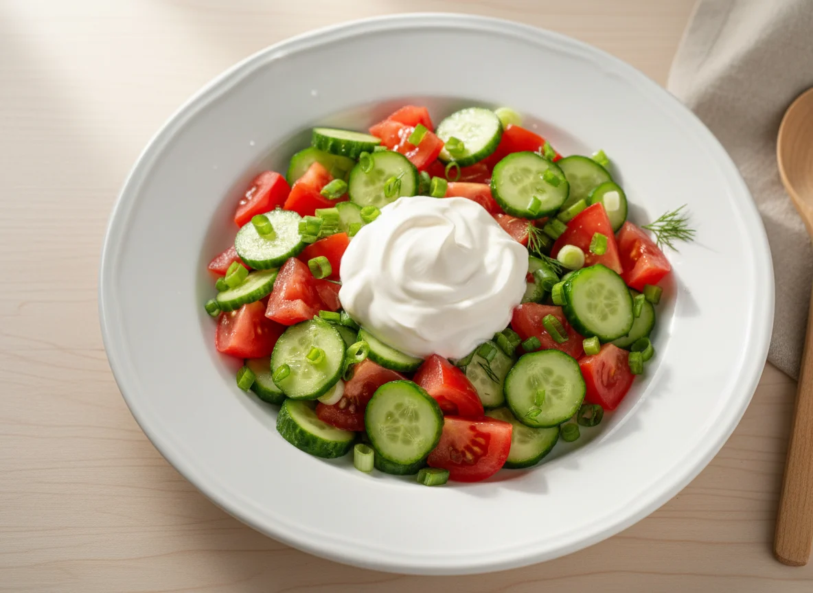 Салат из огурцов и помидоров со сметаной photo