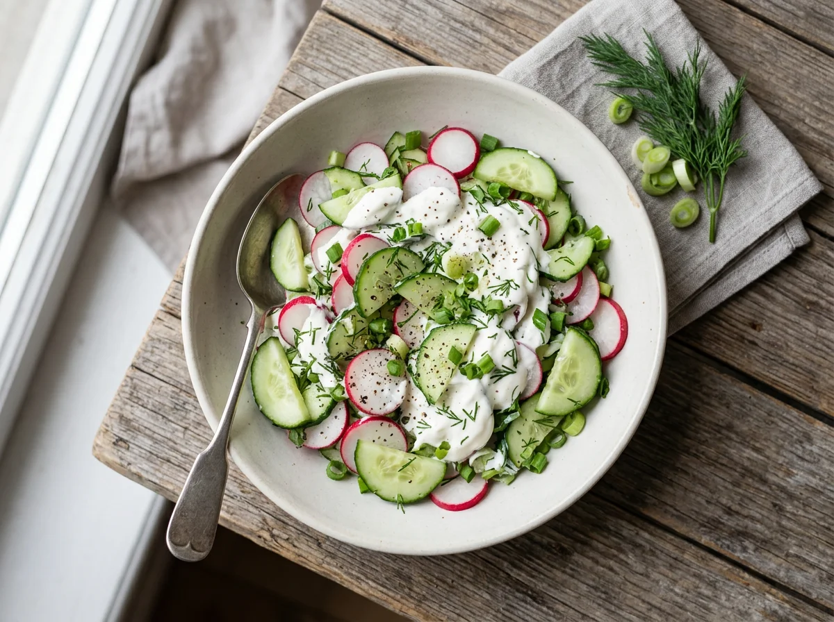 Салат из огурцов и редиса со сметаной photo