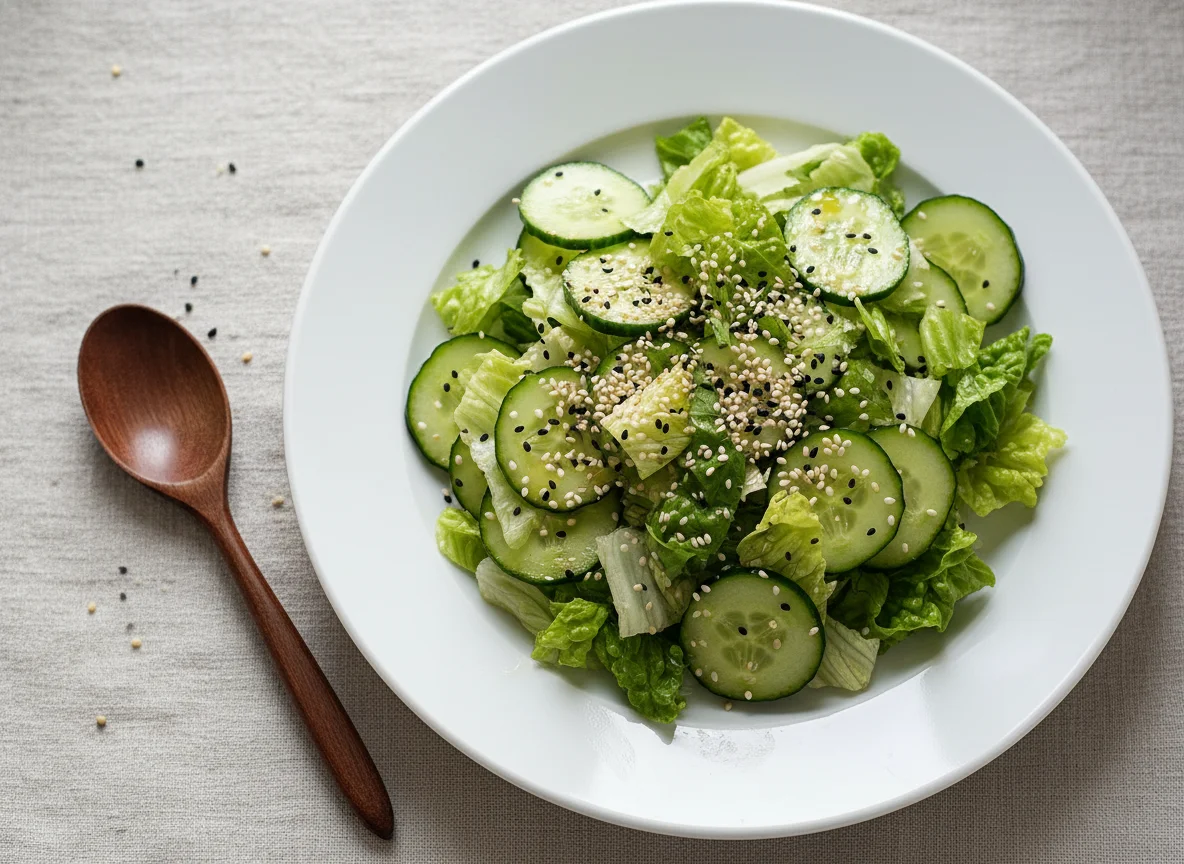 Салат из огурцов и салата с кунжутом photo
