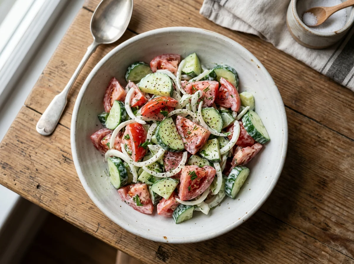 Салат из огурцов, помидоров и лука с майонезом photo