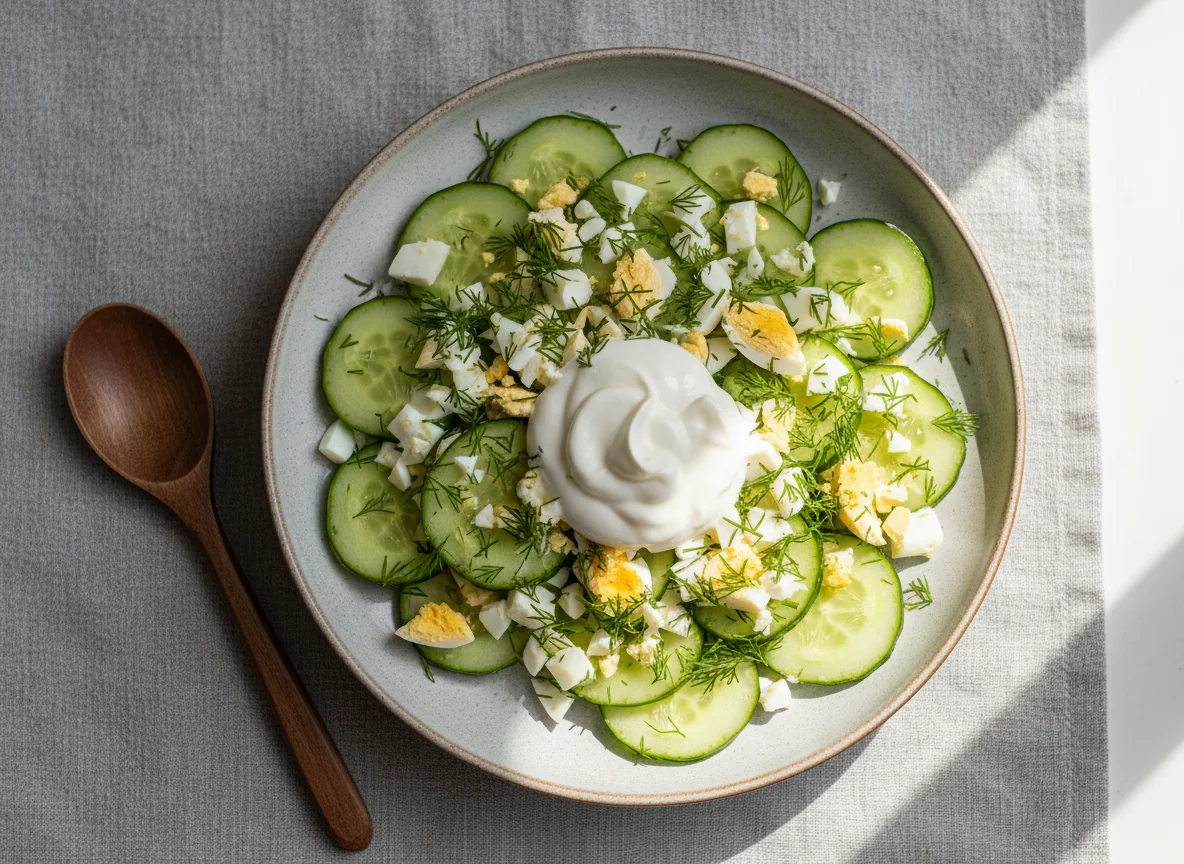 Салат из огурцов с яйцом и укропом photo