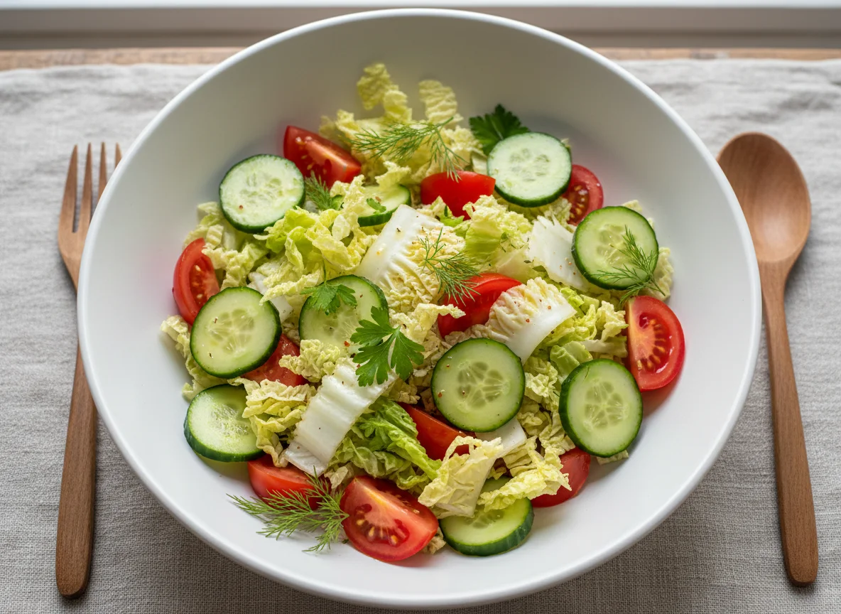 Салат из пекинской капусты, огурцов и помидоров photo