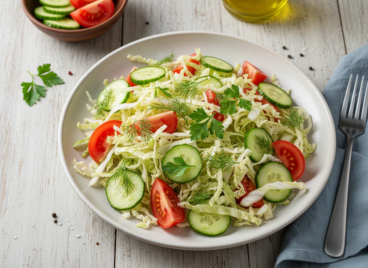 Салат из пекинской капусты с огурцами и помидорами photo