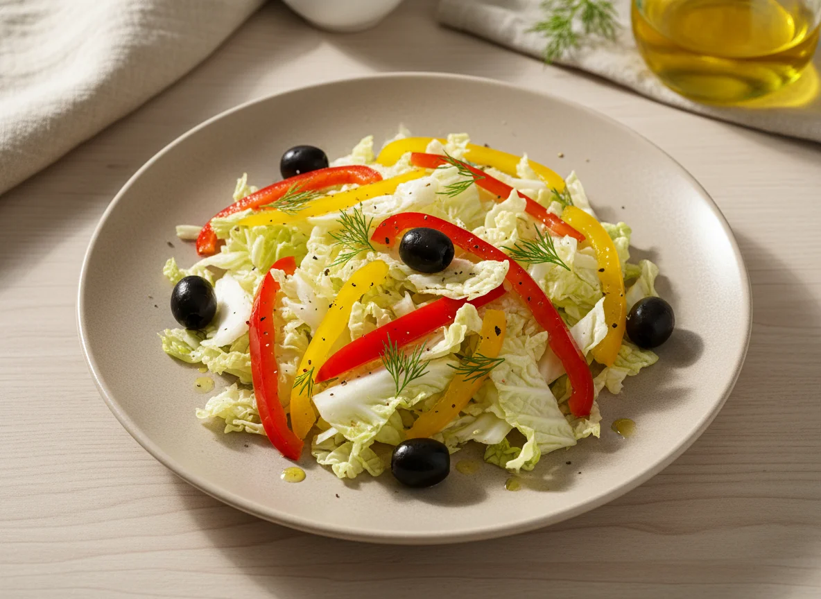 Салат из пекинской капусты с перцем и маслинами photo