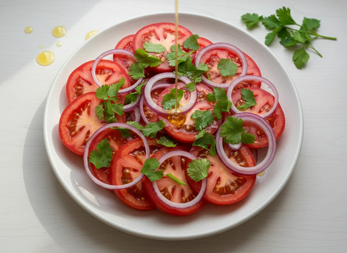 Салат из помидоров и красного лука photo