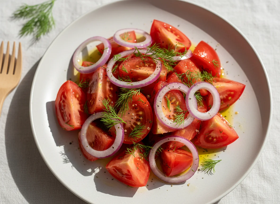 Салат из помидоров и лука с зеленью photo