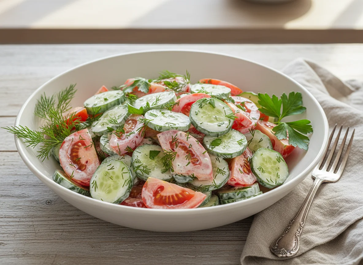 Салат из помидоров и огурцов с заправкой photo