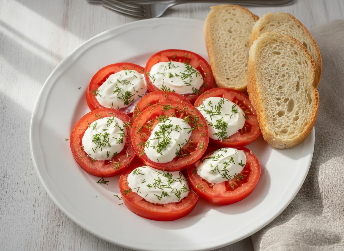 Салат из помидоров со сметаной и хлебом photo