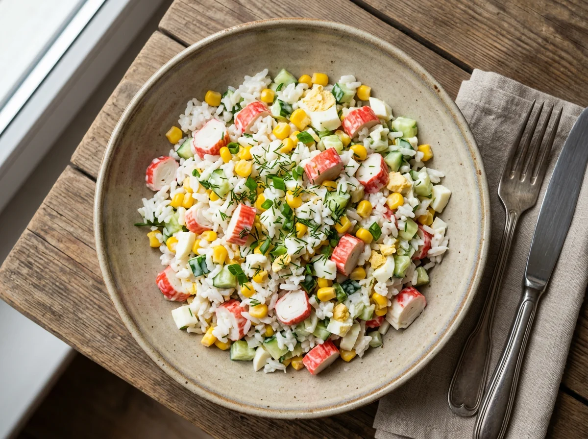 Салат из риса с крабовыми палочками photo