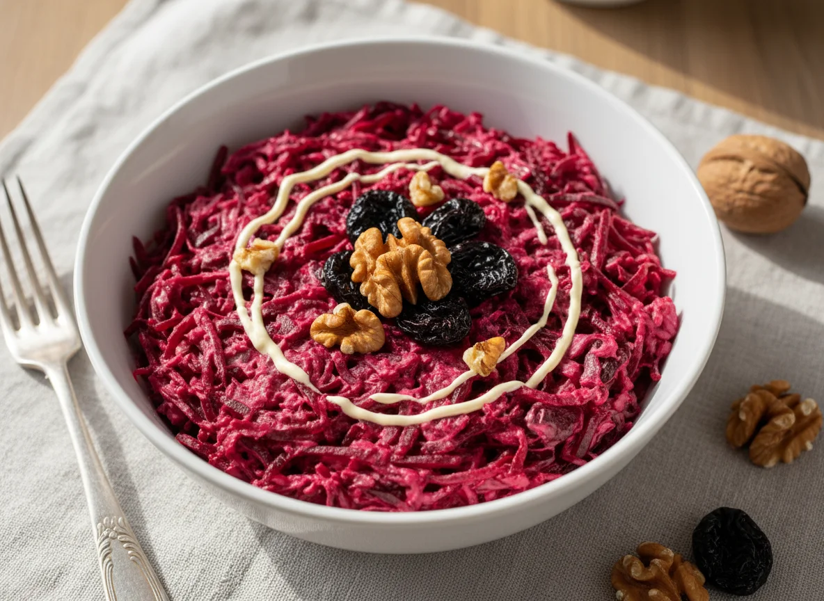 Салат из свеклы с черносливом и орехами photo