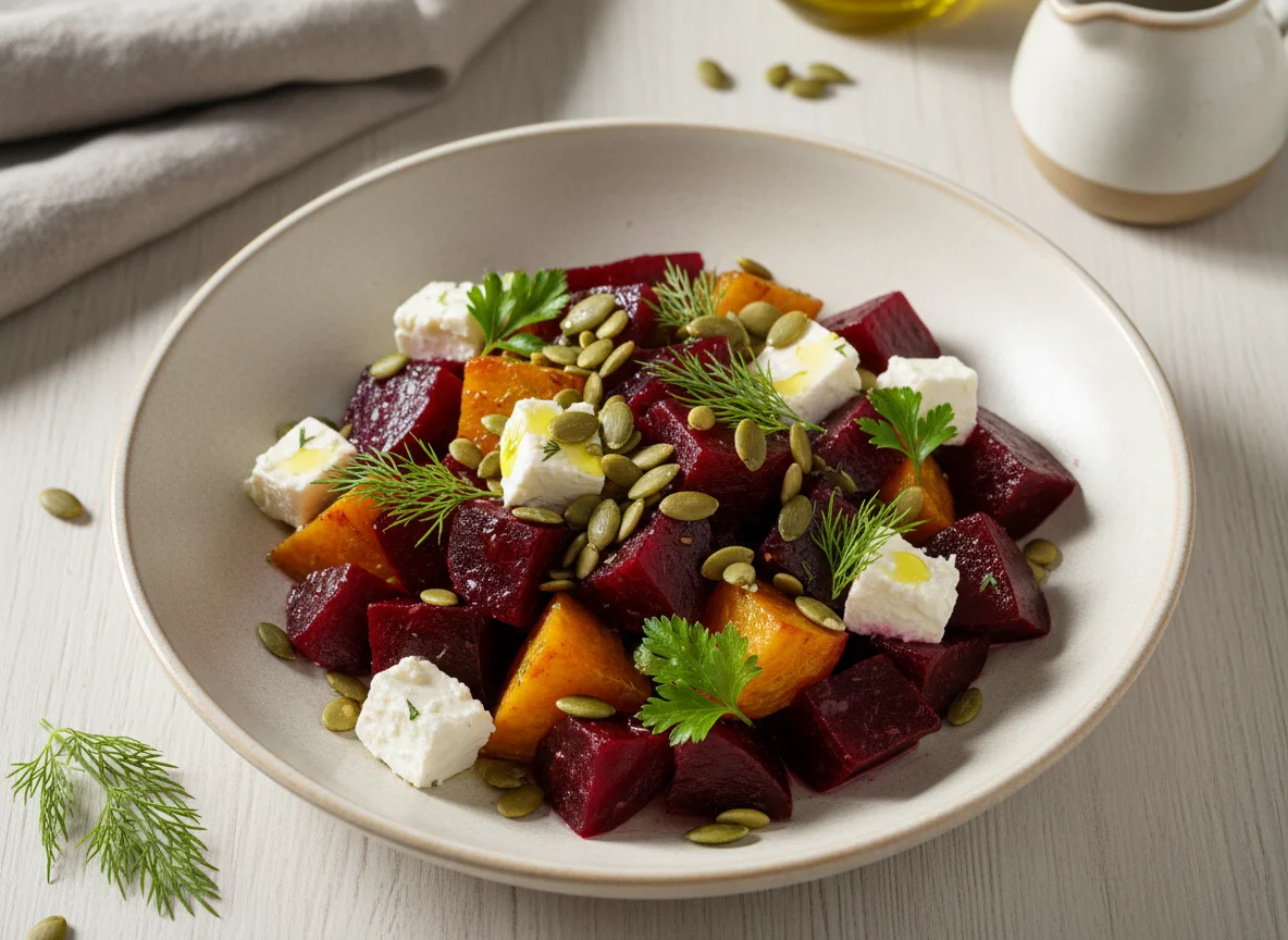 Салат из свеклы с фетой и тыквенными семечками photo