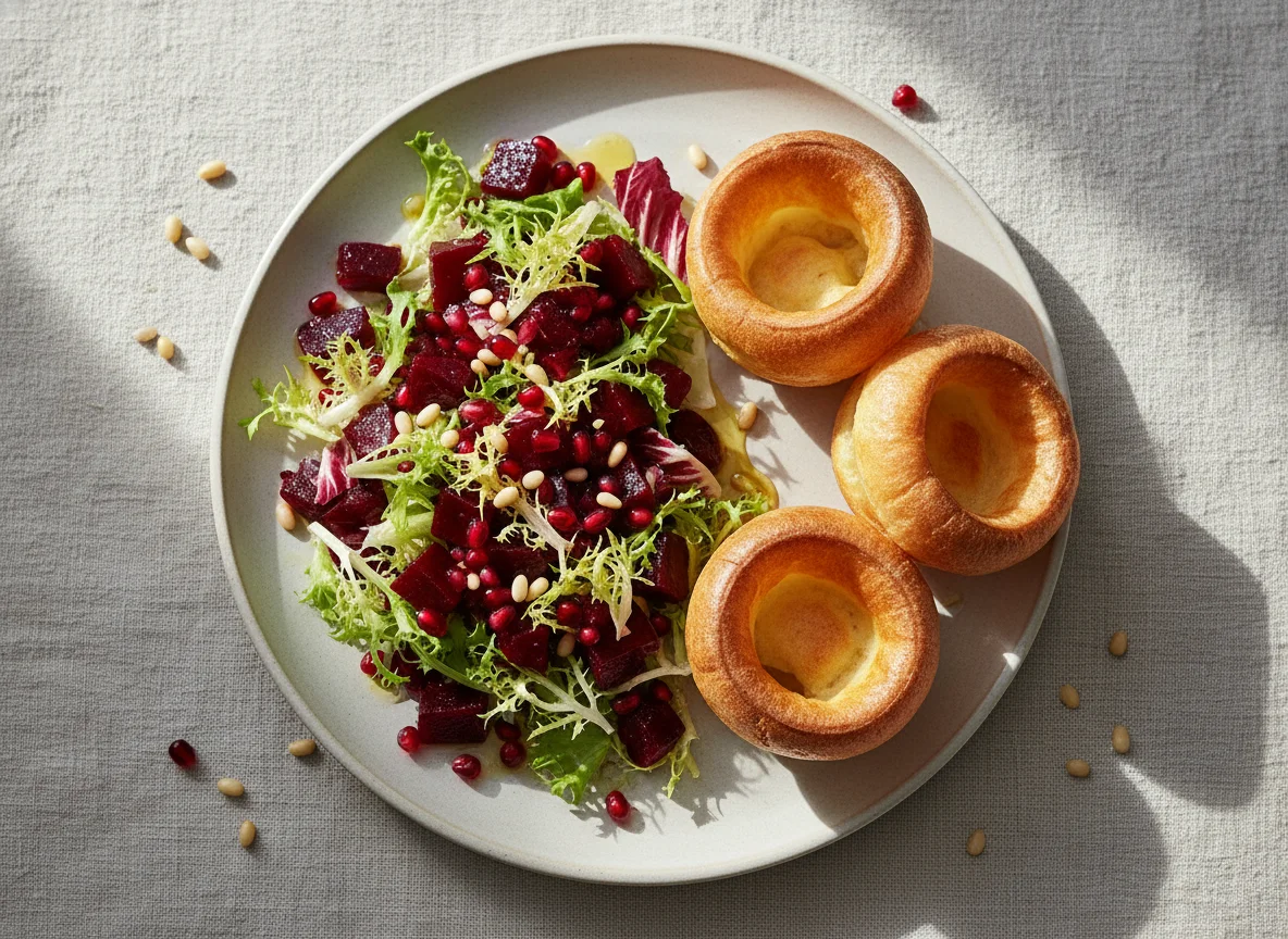 Салат из свеклы с зеленью и йоркширские пудинги photo