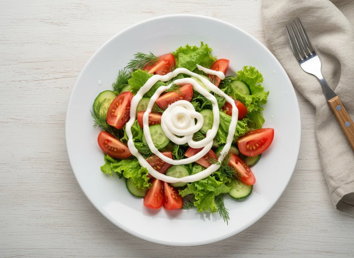 Салат из свежих овощей с майонезом photo