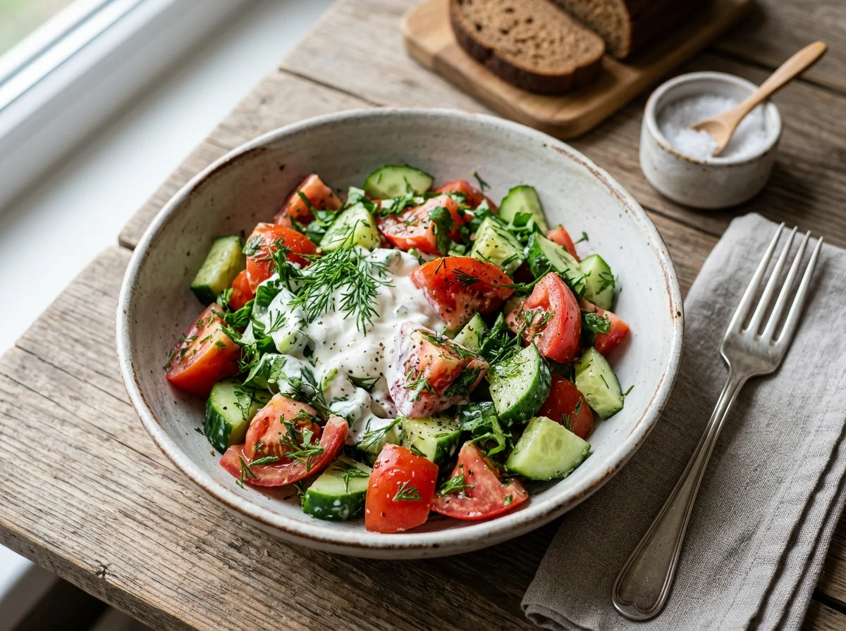 Салат из свежих овощей со сметаной photo