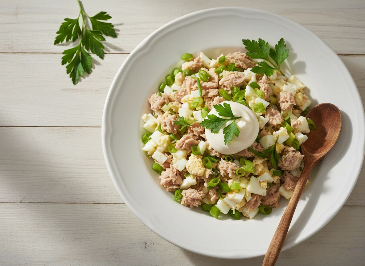 Салат из тунца с яйцом и зеленью photo